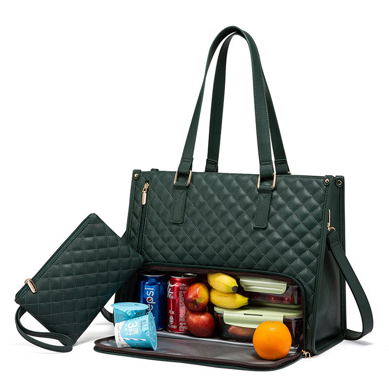 Fashionable Lunch Tote Bag Women's Thermal Insulation Lunch Box Leak-proof Crossbody Computer Storage Bag Quilted Large Capacity Handbag With Purse - Rokkaku 18 online shop