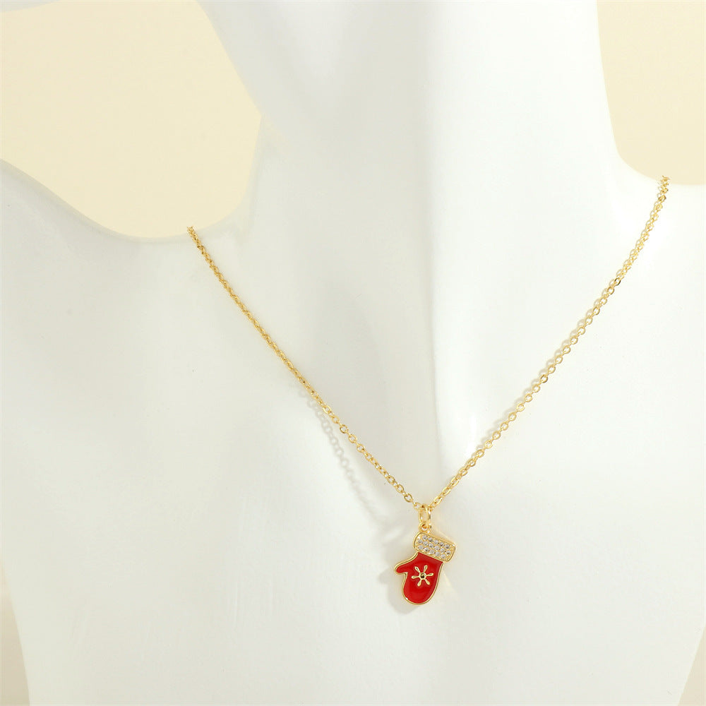 Christmas Tree Santa Claus Elk Snowman Oil-drop Necklace With Colored Rhinestones Ins Festival Clavicle Chain Necklace For Women Jewelry - Rokkaku 18 online shop