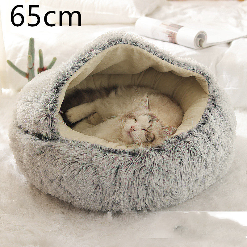 2 In 1 Dog And Cat Bed Pet Winter Bed Round Plush Warm Bed House Soft Long Plush Pets Bed Pet Products - Rokkaku 18 online shop