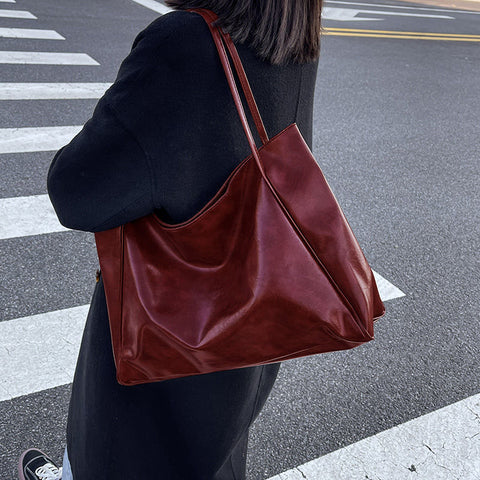 Fashion Handbag New Autumn And Winter Japanese And Korean Large Capacity Soft Leather Shoulder Bag Retro Casual Handbag