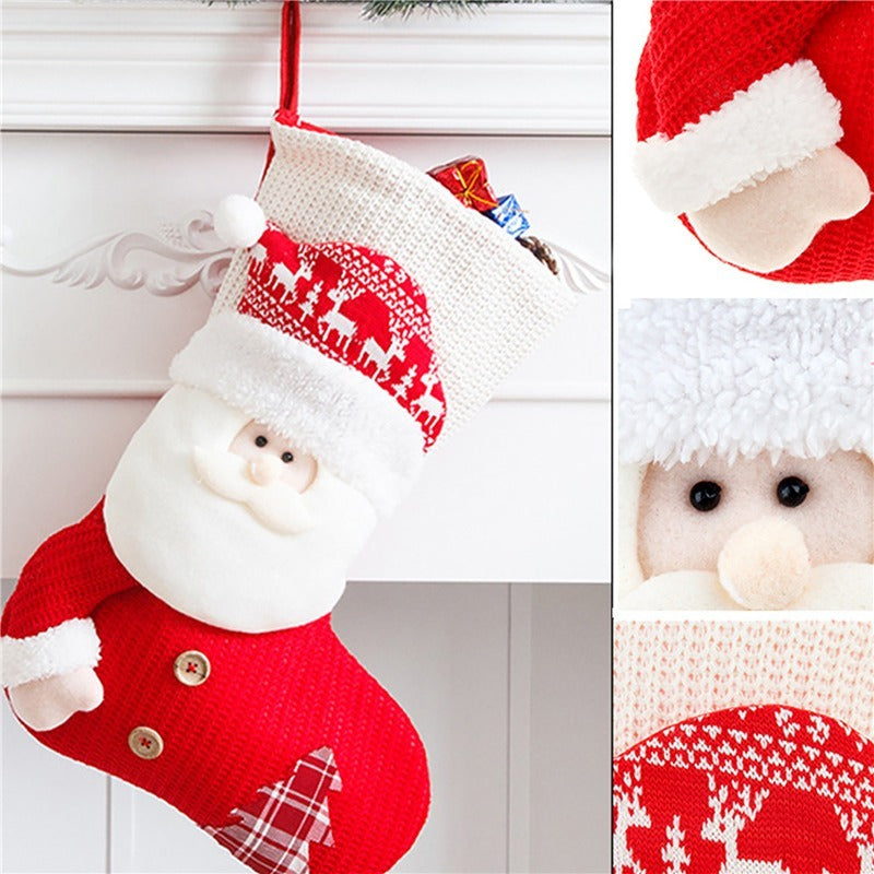 Large Red White Knitted Christmas Stocking Santa Claus Fireplace Decor Socks Xmas Gift Bags Candy Holder Decor For Home - Rokkaku 18 online shop
