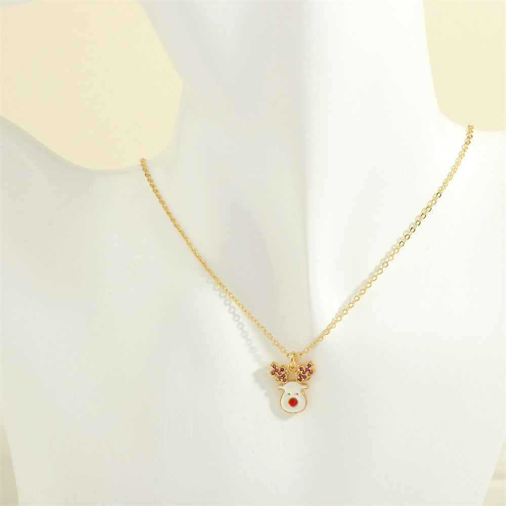 Christmas Tree Santa Claus Elk Snowman Oil-drop Necklace With Colored Rhinestones Ins Festival Clavicle Chain Necklace For Women Jewelry - Rokkaku 18 online shop