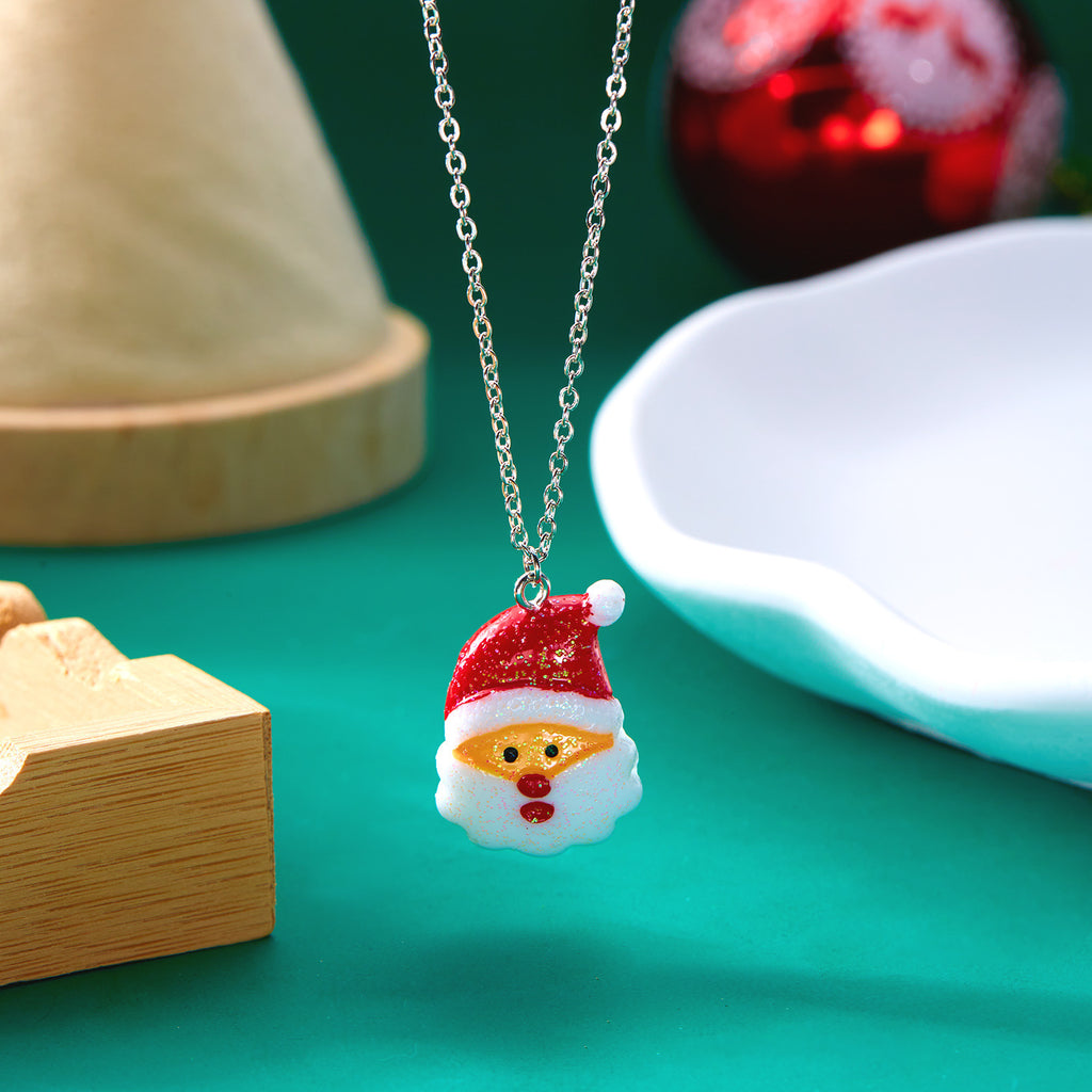 Cute Cartoon Resin Necklace Christmas Snowman Santa Claus Pendant Clavicle Chain Necklace For Women Jewelry - Rokkaku 18 online shop