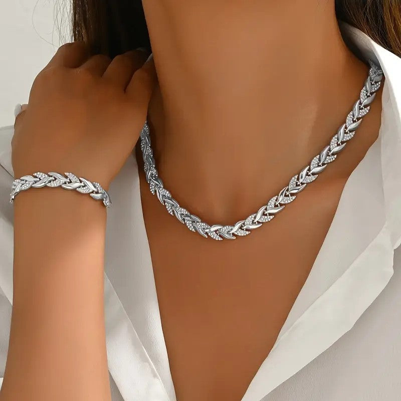 Women's Personality Affordable Luxury Willow Leaf Diamond Bracelet Necklace - Rokkaku 18 online shop