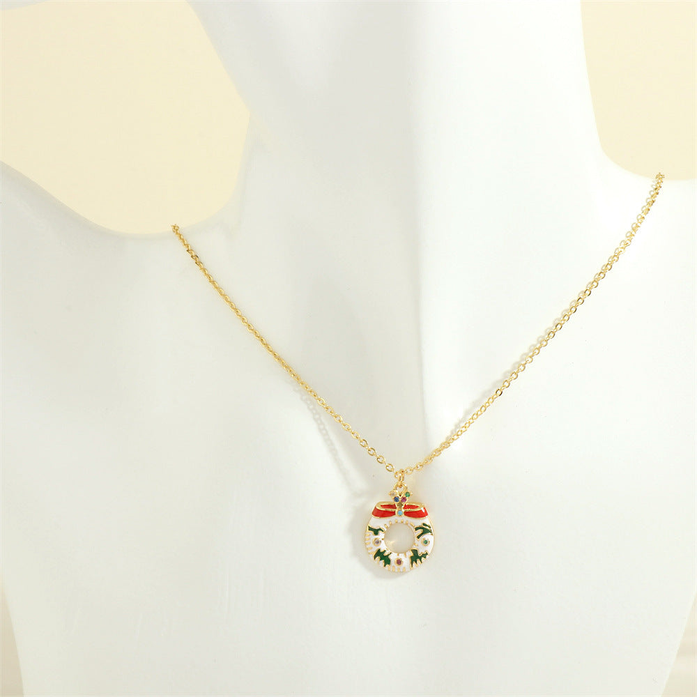 Christmas Tree Santa Claus Elk Snowman Oil-drop Necklace With Colored Rhinestones Ins Festival Clavicle Chain Necklace For Women Jewelry - Rokkaku 18 online shop