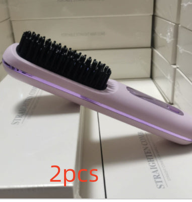 2 In 1 Straight Hair Comb Wireless Hair Straightener Brush Hair Fast Heating Portable Hot Curler USB Charging - Rokkaku 18 online shop
