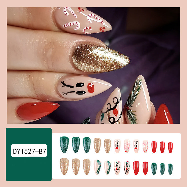 24pcs Christmas False Nails Hat Striped Snowflake Nail Art Stickers For Parties Dances Or Holiday Wear - Rokkaku 18 online shop