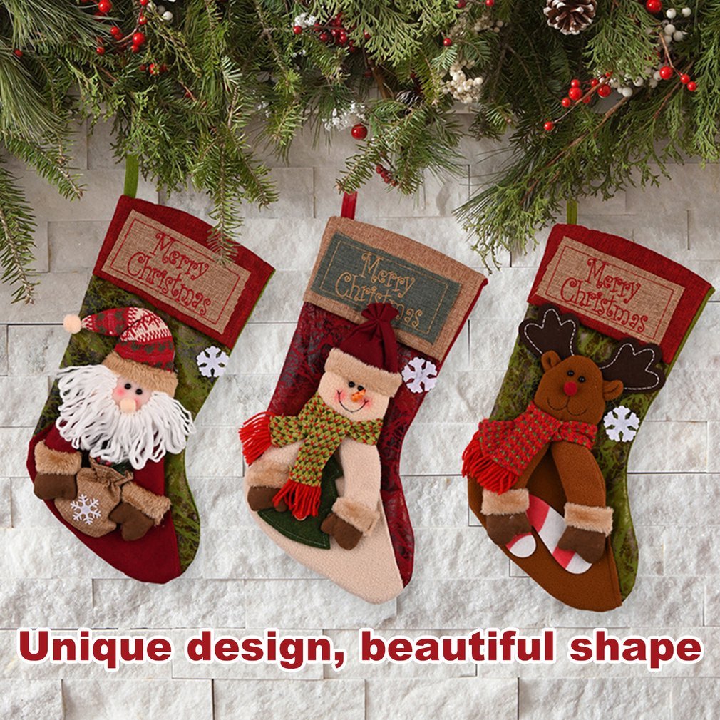 Christmas Stocking Socks Snowman Santa Elk Xmas Fireplace Xmas Tree Ornaments New Year Candy Bag Gift Christmas Decor - Rokkaku 18 online shop