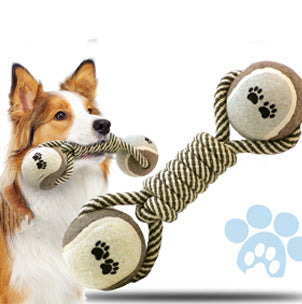 Pet Dumbbell Rope Tennis Ball Chew Toys Teeth Cleaning - Rokkaku 18 online shop