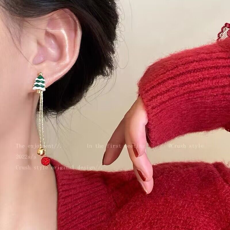 Ins Fashion Xmas Earrings Moving Santa Claus Long Tassel Earrings For Women Christmas Tree Snowflake Asymmetric Drop Earring - Rokkaku 18 online shop
