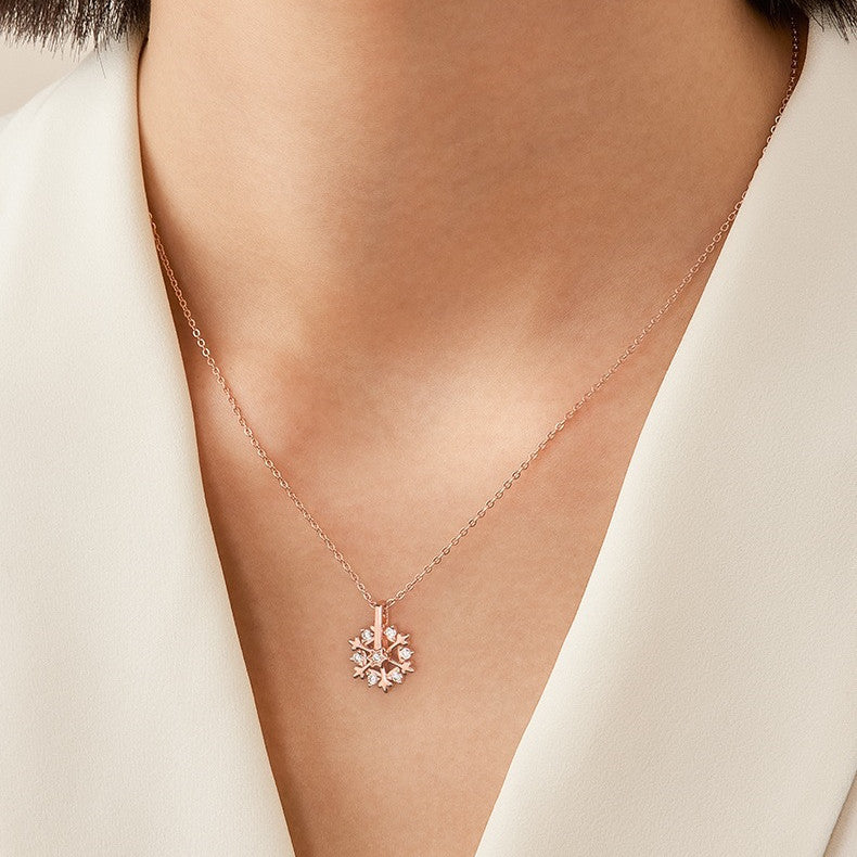 Rotatable 925 Silver Snowflake Necklace Women Luxury Niche Design Shiny Rhinestone Jewelry Autumn And Winter Birthday Gift For Friends - Rokkaku 18 online shop