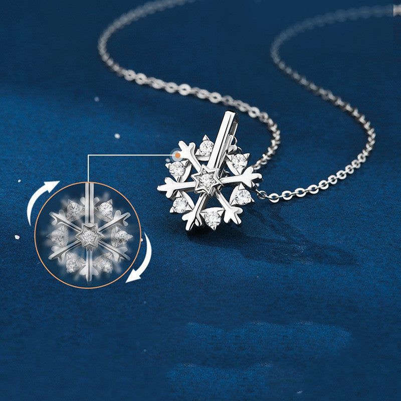 Rotatable 925 Silver Snowflake Necklace Women Luxury Niche Design Shiny Rhinestone Jewelry Autumn And Winter Birthday Gift For Friends - Rokkaku 18 online shop