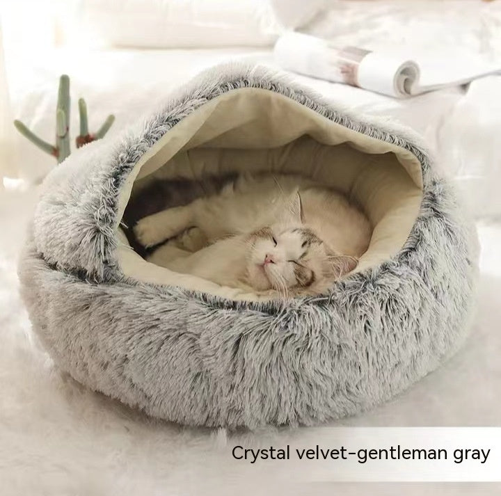 2 In 1 Dog And Cat Bed Pet Winter Bed Round Plush Warm Bed House Soft Long Plush Pets Bed Pet Products - Rokkaku 18 online shop