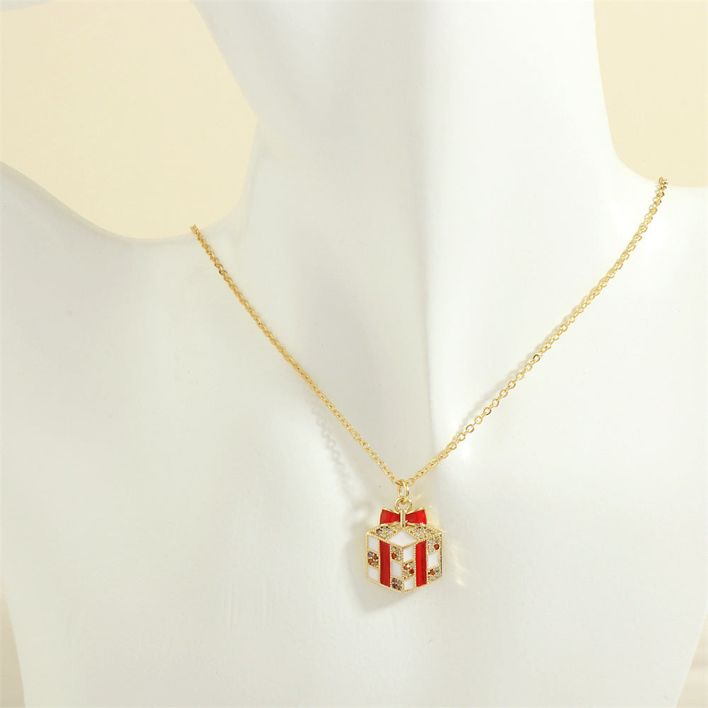 Christmas Tree Santa Claus Elk Snowman Oil-drop Necklace With Colored Rhinestones Ins Festival Clavicle Chain Necklace For Women Jewelry - Rokkaku 18 online shop