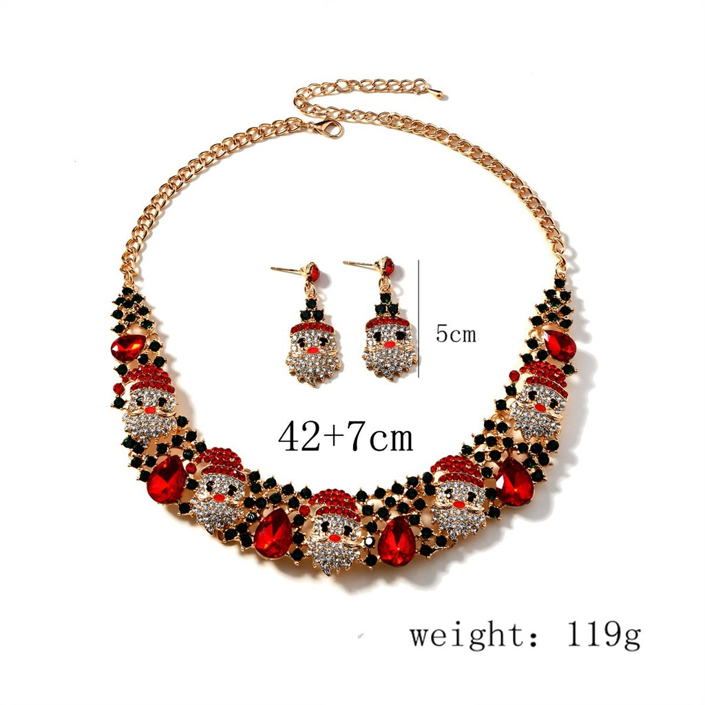 3pcs Christmas Necklace Earrings Set With Colored Rhinestones Ins Fashionable Shiny Santa Claus Necklace For Womens Jewelry - Rokkaku 18 online shop