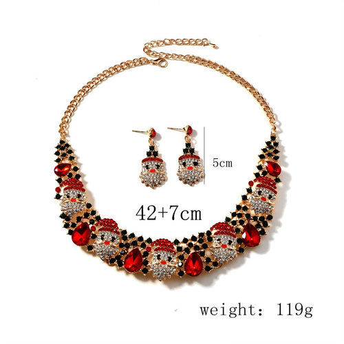 3pcs Christmas Necklace Earrings Set With Colored Rhinestones Ins Fashionable Shiny Santa Claus Necklace For Womens Jewelry - Rokkaku 18 online shop