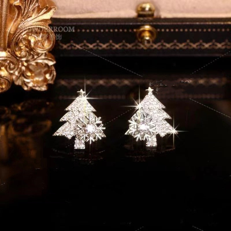 Rotatable Christmas Tree Earrings Shiny Rhinestone Snowflake Stud Earring New Year Xmas Festival Ear Jewelry Gifts Autumn And Winter - Rokkaku 18 online shop