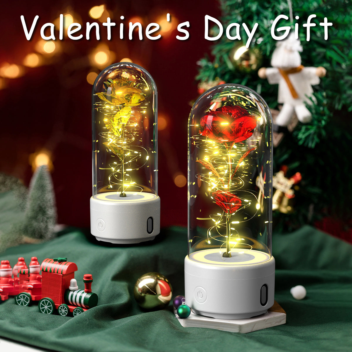 Creative 2 In 1 Rose Flowers LED Light And Bluetooth-compatible Speaker Valentine's Day Gift Rose Luminous Night Light Ornament In Glass Cover - Rokkaku 18 online shop