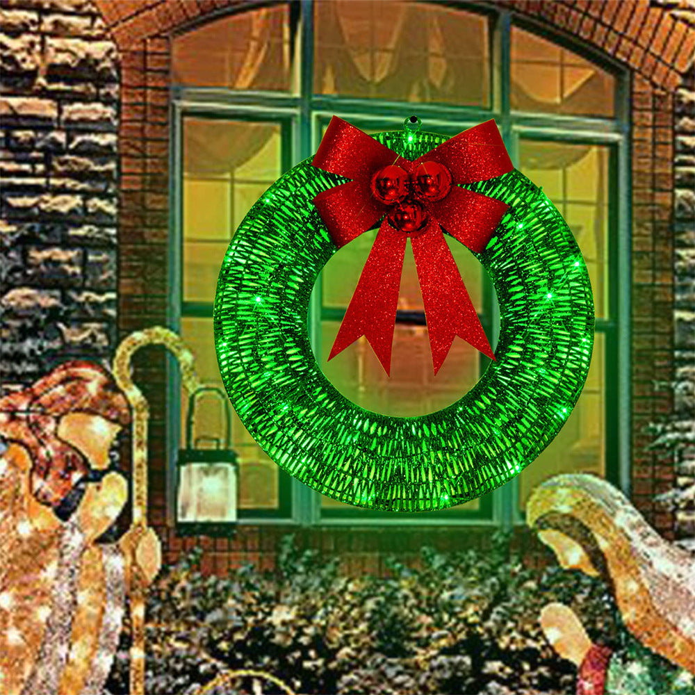 Christmas Garland 50CM Luminous LED Warm Light Metal Luminous Wreath With Big Bowknot Christmas Front Door Home Holiday Party Door Hanging Decor - Rokkaku 18 online shop
