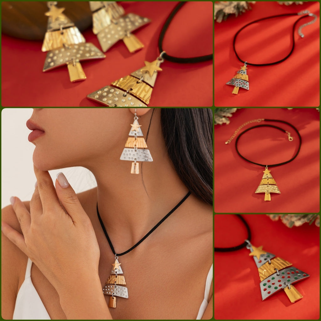 Christmas Tree Necklace And Earrings Fashion Pendant Necklace Suit Xmas Tree Earrings And Necklace New Year Jewelry - Rokkaku 18 online shop