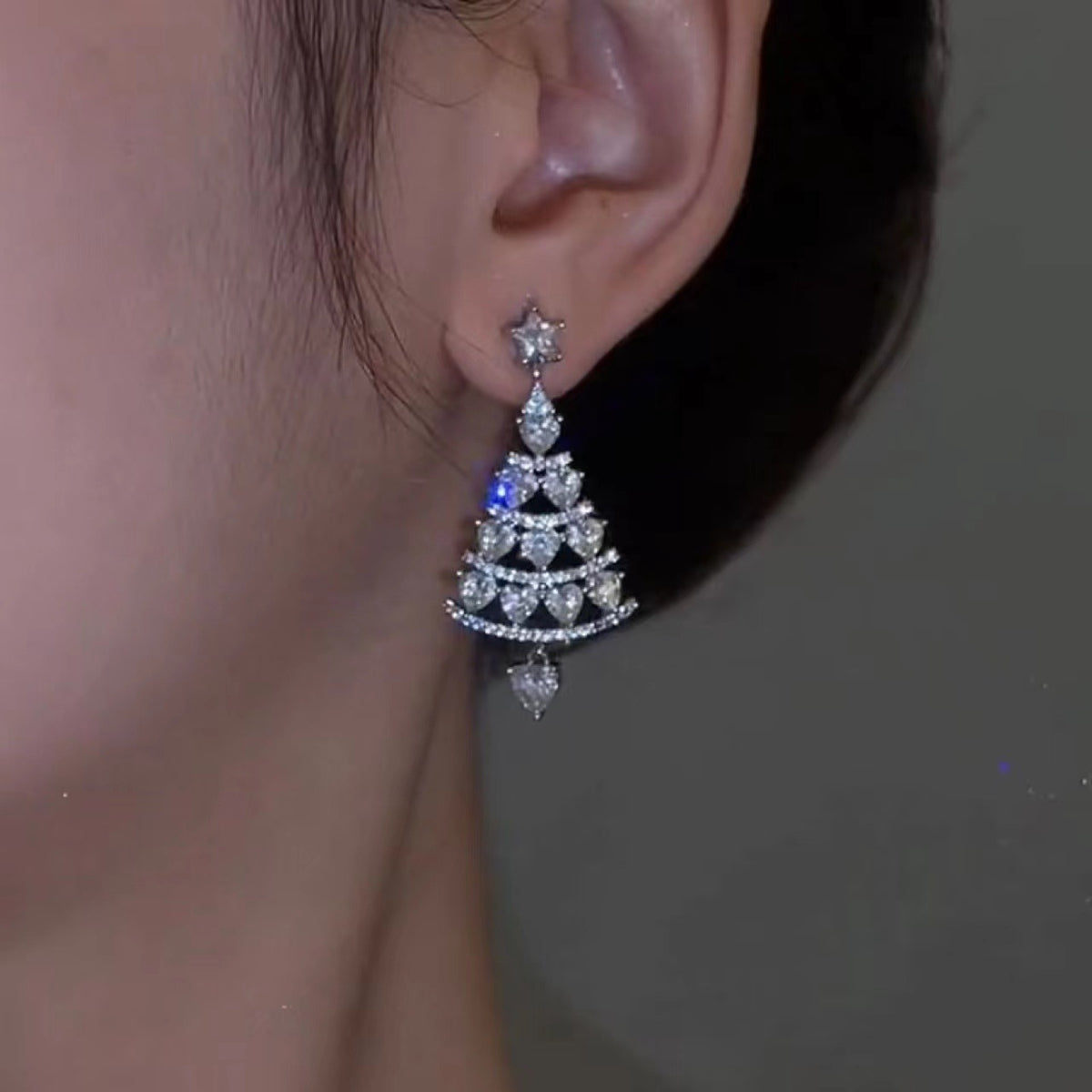 Women's High-quality Silver Needle Christmas Tree Earrings - Rokkaku 18 online shop