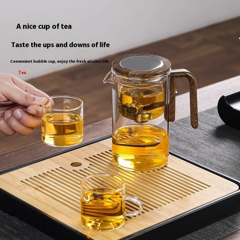 One Click Magnetic Teapot Separation Filtration Glass Tea Pot Wood Handle Tea Water Separation Inner Container Teapot - Rokkaku 18 online shop