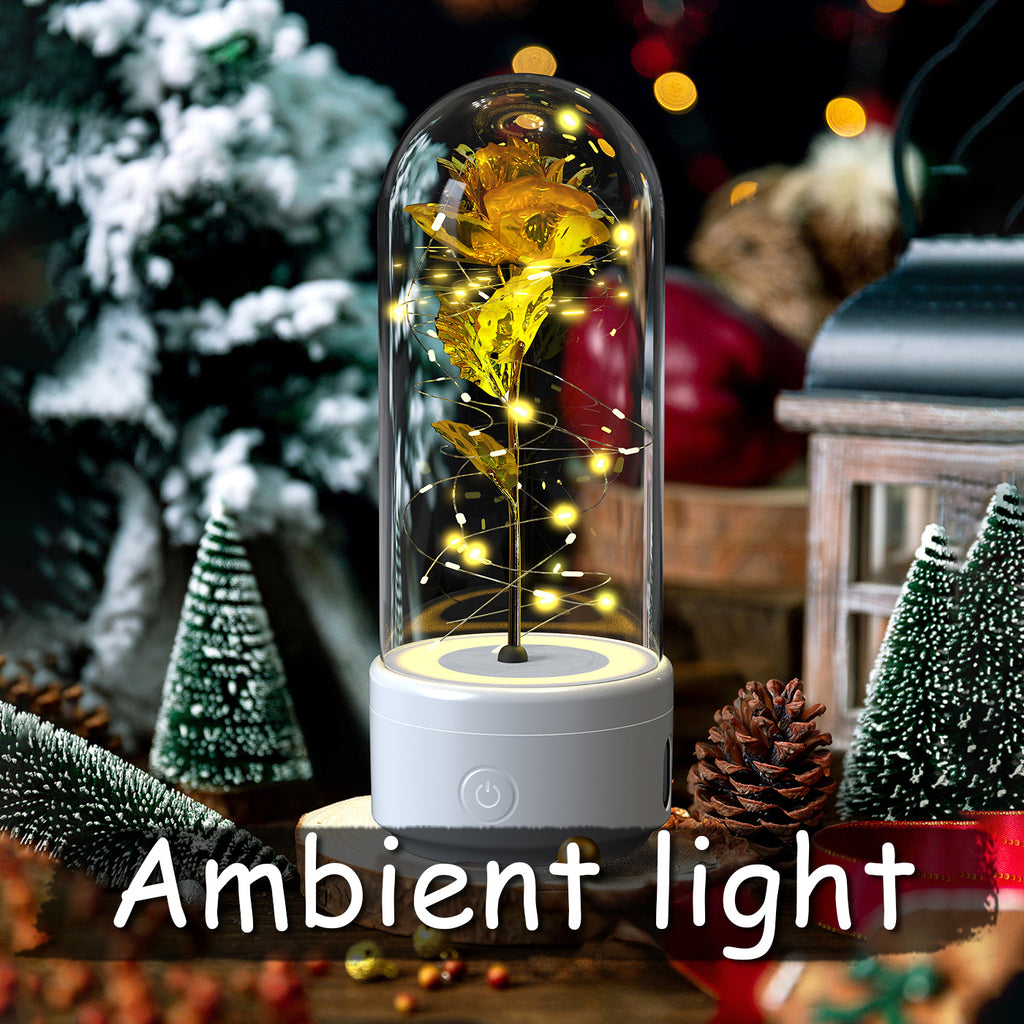 Creative 2 In 1 Rose Flowers LED Light And Bluetooth-compatible Speaker Valentine's Day Gift Rose Luminous Night Light Ornament In Glass Cover - Rokkaku 18 online shop