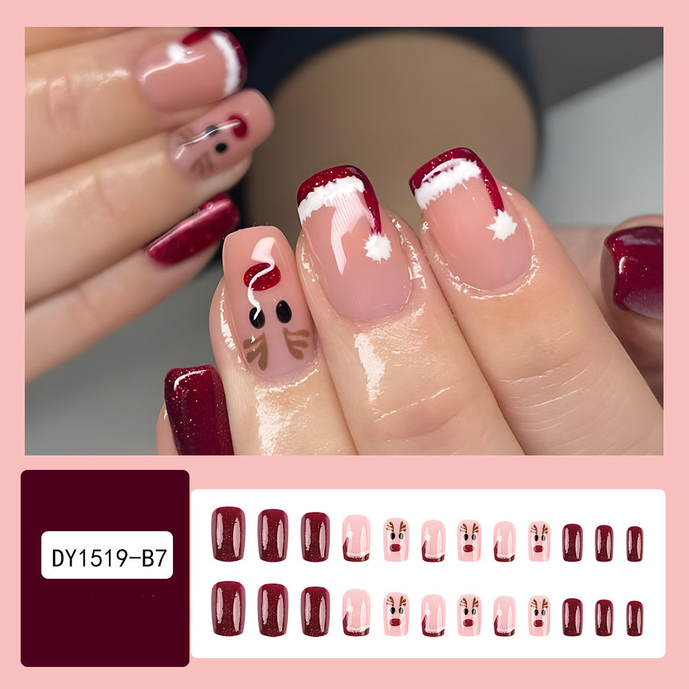 24pcs Christmas False Nails Hat Striped Snowflake Nail Art Stickers For Parties Dances Or Holiday Wear - Rokkaku 18 online shop