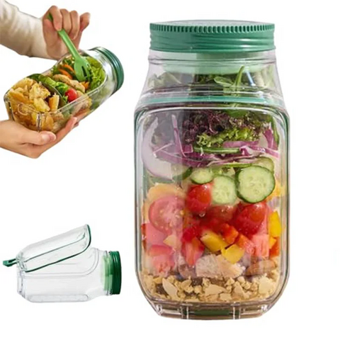 Portable Plastic Salad Pod All-In-One Container With Leak Proof Oats Container Reusable Keep It Good Salad Bowl Meal Prep Kitchen Gadgets
