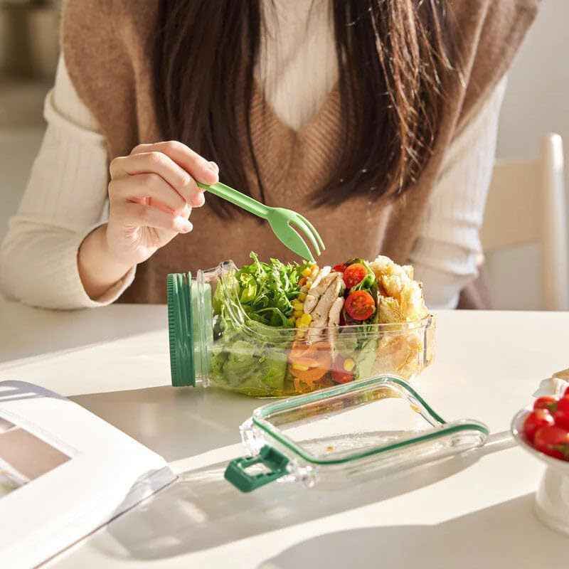 Portable Plastic Salad Pod All-In-One Container With Leak Proof Oats Container Reusable Keep It Good Salad Bowl Meal Prep Kitchen Gadgets