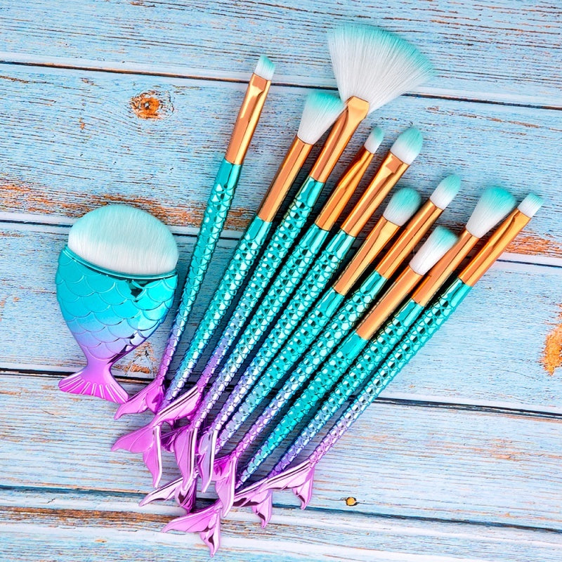 11pcs Makeup Brushes Kit Maquiagem Maquillaje New Mermaid Foundation Eyebrow Eyeliner Cosmetic Makeup Brushes - Rokkaku 18 online shop