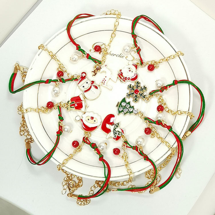 New Christmas Snowman Santa Claus Tree Snowflake Elk Bracelet Christmas Gift Charm Bracelet Chain Pendant For Women New Year Fashion Gift - Rokkaku 18 online shop