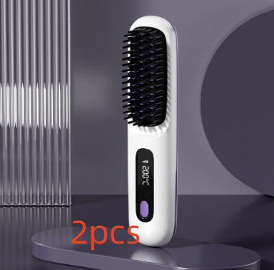2 In 1 Straight Hair Comb Wireless Hair Straightener Brush Hair Fast Heating Portable Hot Curler USB Charging - Rokkaku 18 online shop