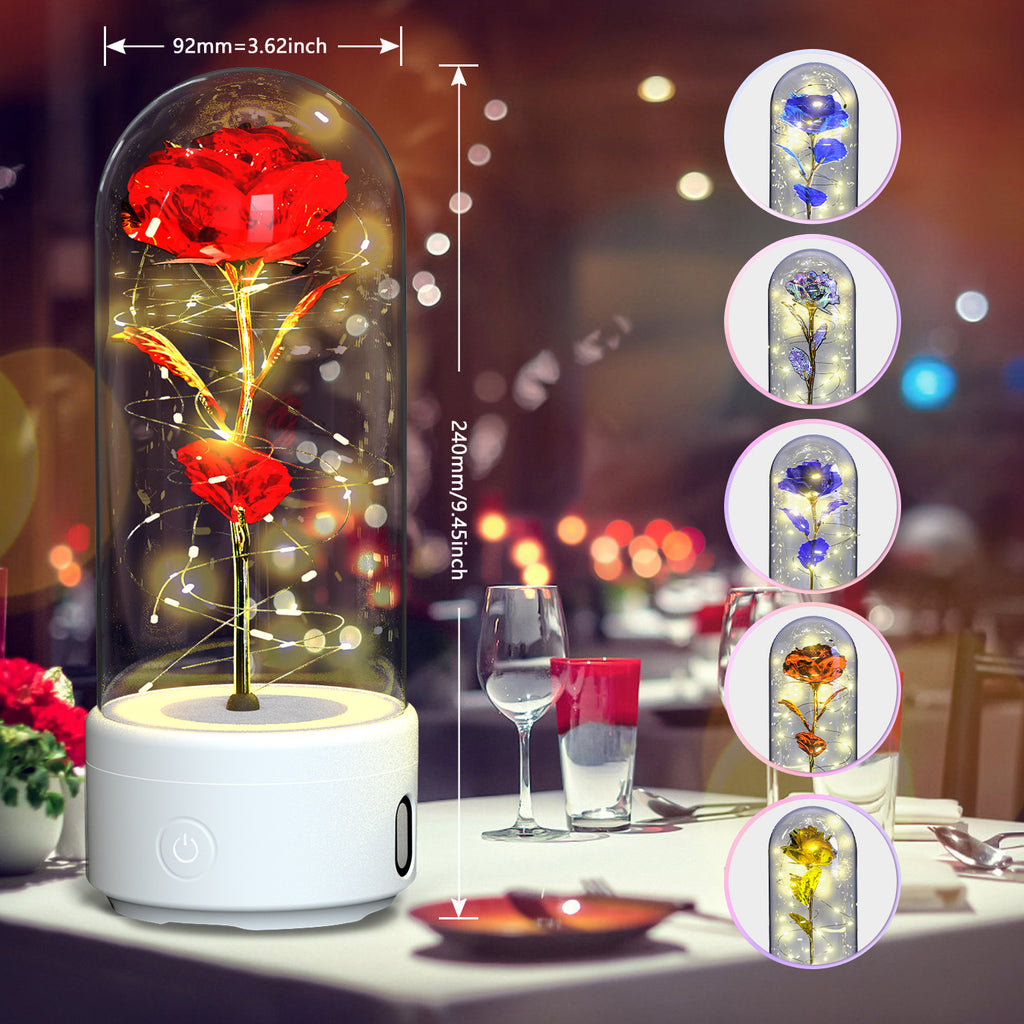 Creative 2 In 1 Rose Flowers LED Light And Bluetooth-compatible Speaker Valentine's Day Gift Rose Luminous Night Light Ornament In Glass Cover - Rokkaku 18 online shop