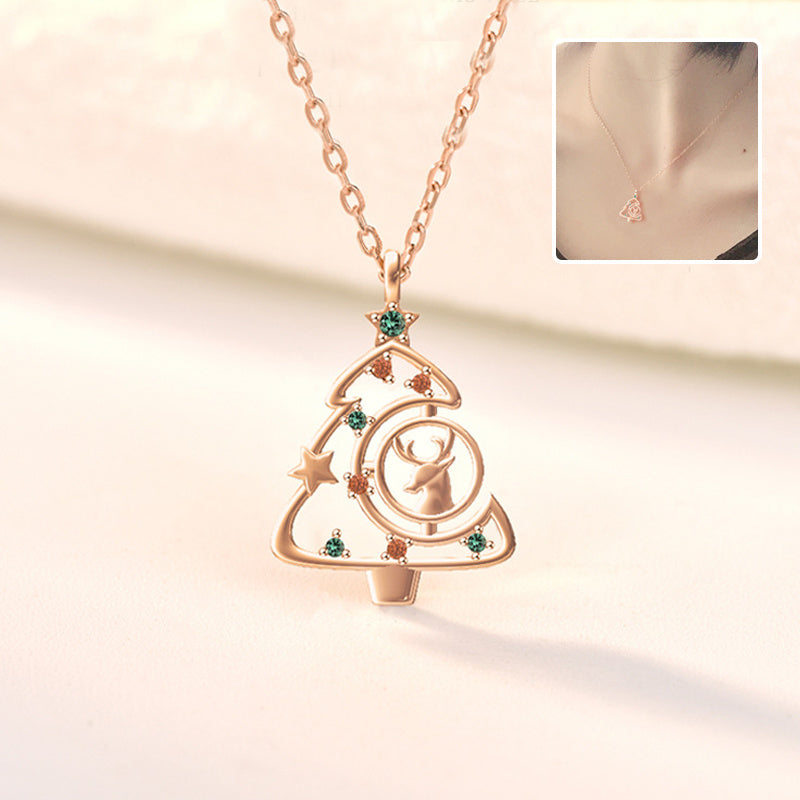S925 Elk Christmas Tree Necklace Fashion Ins Style Zircon Clavicle Chain Women's Jewelry - Rokkaku 18 online shop