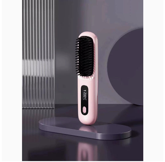 2 In 1 Straight Hair Comb Wireless Hair Straightener Brush Hair Fast Heating Portable Hot Curler USB Charging - Rokkaku 18 online shop