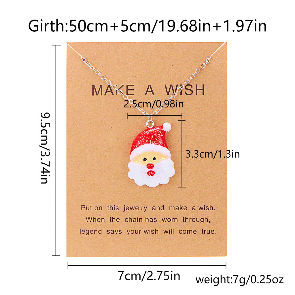 Cute Cartoon Resin Necklace Christmas Snowman Santa Claus Pendant Clavicle Chain Necklace For Women Jewelry - Rokkaku 18 online shop