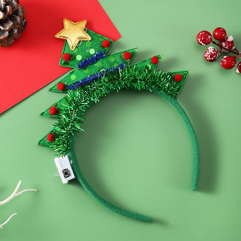 IPC Christmas Hair Band Glowing Headband Xmas Tree Snowflake Hair Band Deer Horn Light Flashing Headwear Merry Christmas Gift - Rokkaku 18 online shop