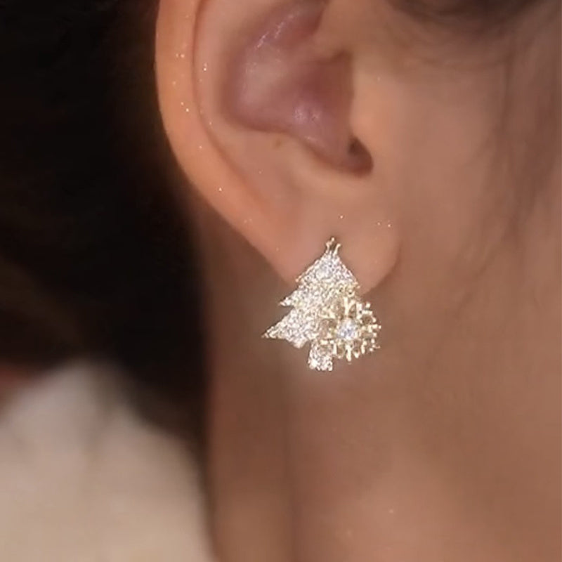 Rotatable Christmas Tree Earrings Shiny Rhinestone Snowflake Stud Earring New Year Xmas Festival Ear Jewelry Gifts Autumn And Winter - Rokkaku 18 online shop