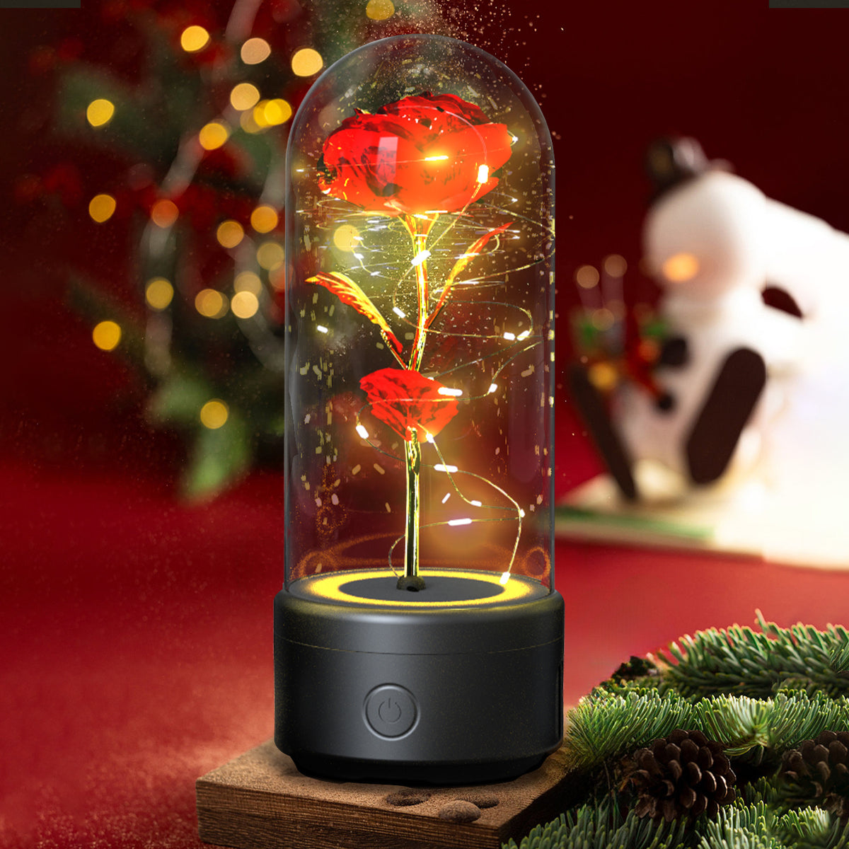 Creative 2 In 1 Rose Flowers LED Light And Bluetooth-compatible Speaker Valentine's Day Gift Rose Luminous Night Light Ornament In Glass Cover - Rokkaku 18 online shop