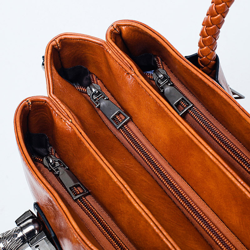 Vintage Oil Wax leather luxury handbags Women Bags - Rokkaku 18 online shop