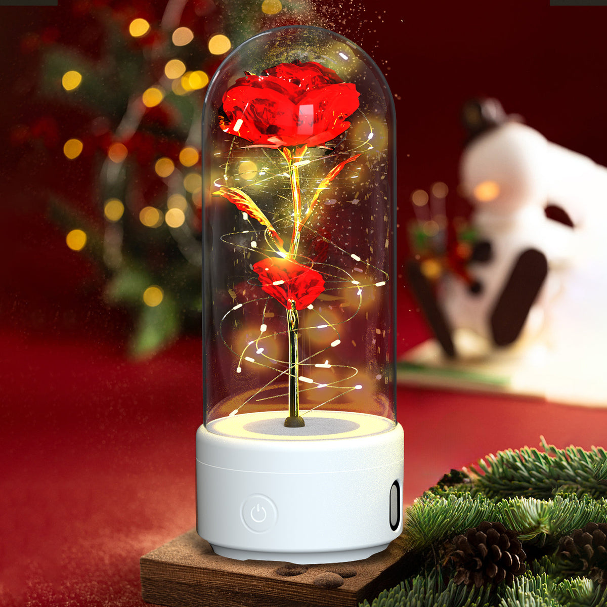 Creative 2 In 1 Rose Flowers LED Light And Bluetooth-compatible Speaker Valentine's Day Gift Rose Luminous Night Light Ornament In Glass Cover - Rokkaku 18 online shop