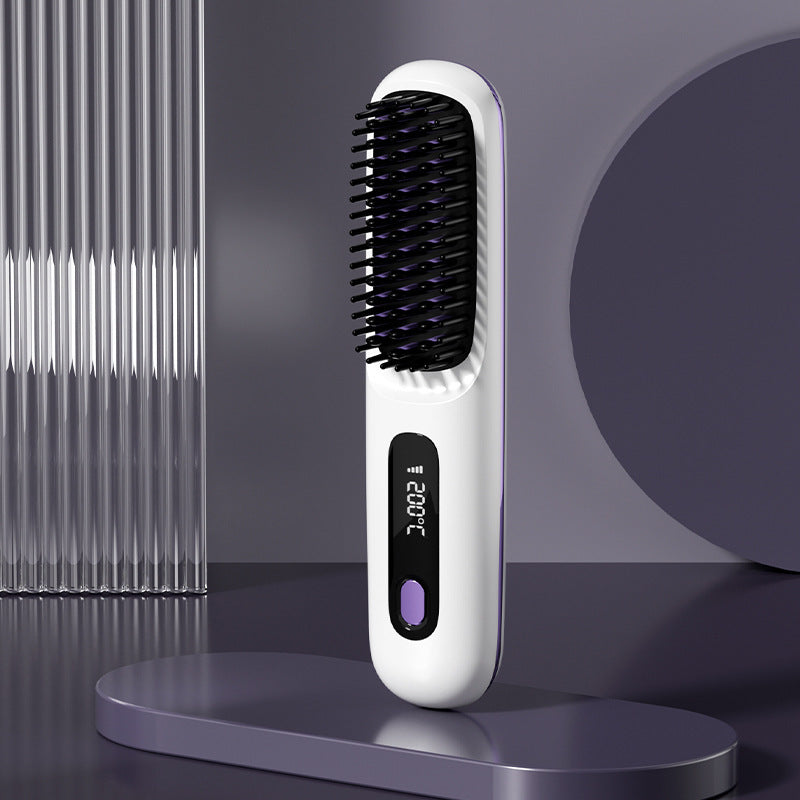 2 In 1 Straight Hair Comb Wireless Hair Straightener Brush Hair Fast Heating Portable Hot Curler USB Charging - Rokkaku 18 online shop