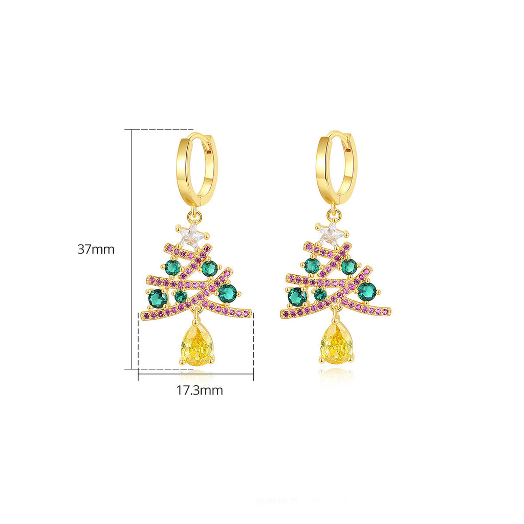 New Christmas Tree Earrings With Colorful Rhinestones Fashion Personality Shining Earrings Gift For Women Jewelry - Rokkaku 18 online shop