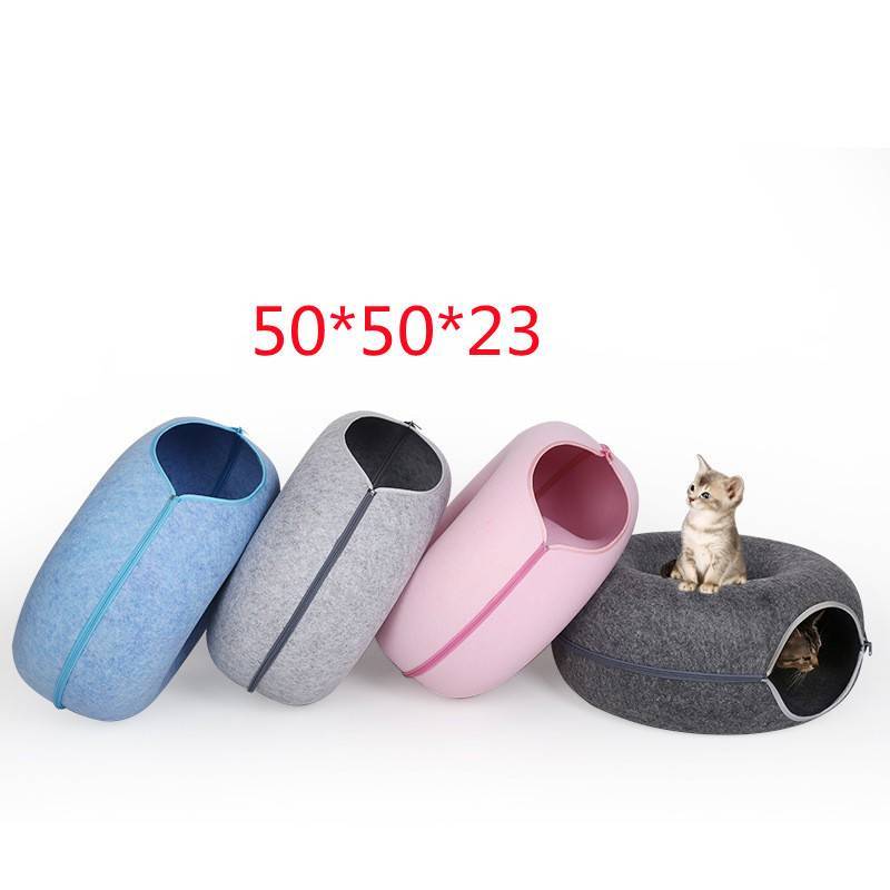Donut Cat Tunnel Bed Pets House Natural Felt Pet Cat Cave Interactive Toys Round Wool Felt Pet Bed Cat Training Toy Cat House - Rokkaku 18 online shop