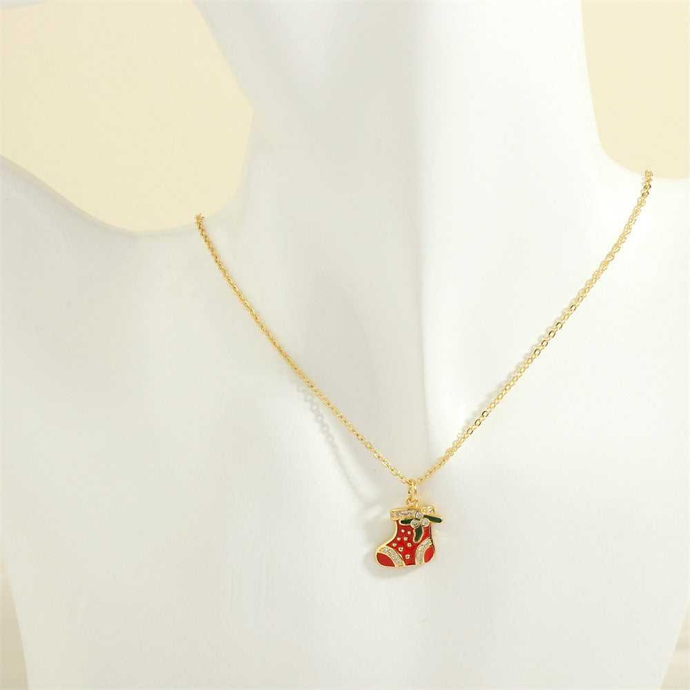 Christmas Tree Santa Claus Elk Snowman Oil-drop Necklace With Colored Rhinestones Ins Festival Clavicle Chain Necklace For Women Jewelry - Rokkaku 18 online shop
