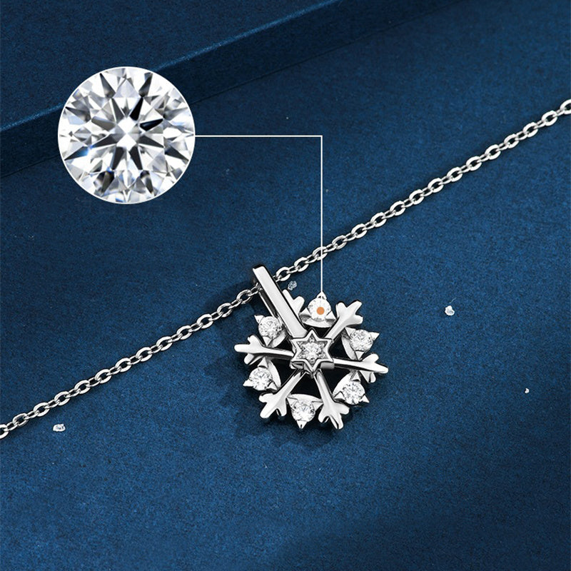 Rotatable 925 Silver Snowflake Necklace Women Luxury Niche Design Shiny Rhinestone Jewelry Autumn And Winter Birthday Gift For Friends - Rokkaku 18 online shop