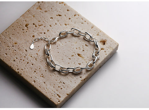 S925 Sterling Silver Hollow Thick Chain Street Style Bracelet