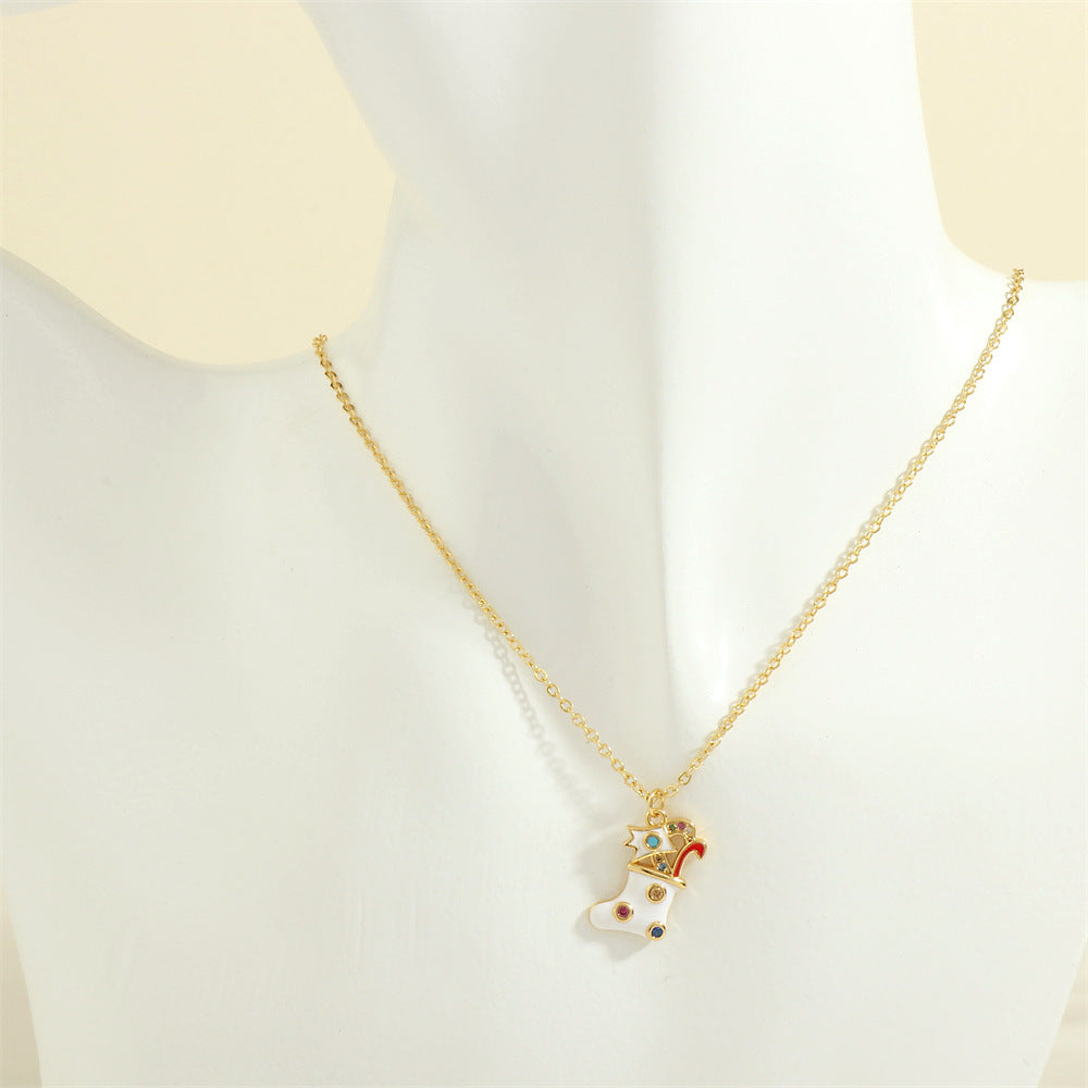 Christmas Tree Santa Claus Elk Snowman Oil-drop Necklace With Colored Rhinestones Ins Festival Clavicle Chain Necklace For Women Jewelry - Rokkaku 18 online shop
