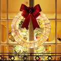 Christmas Garland 50CM Luminous LED Warm Light Metal Luminous Wreath With Big Bowknot Christmas Front Door Home Holiday Party Door Hanging Decor - Rokkaku 18 online shop